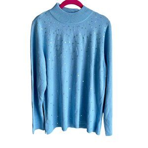QUACKER FACTORY Light Blue‎ Sequined Mock Turtleneck Ladies Sweater, L